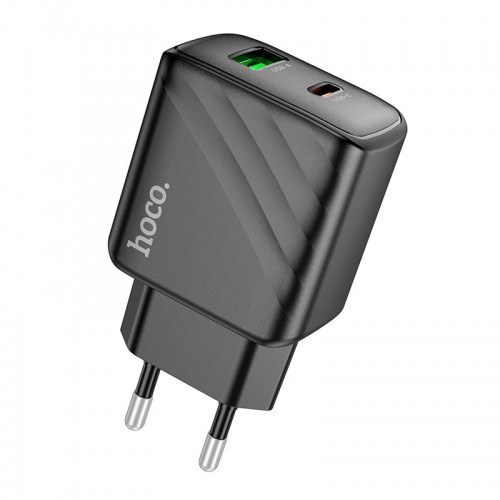 Адаптер мережевий HOCO Sunlight dual-port charger CS23A |1USB/1Type-C, 30W/3A, PD/QC| black