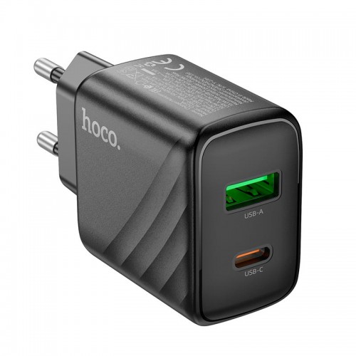 Адаптер мережевий HOCO Sunlight dual-port charger CS23A |1USB/1Type-C, 30W/3A, PD/QC| black