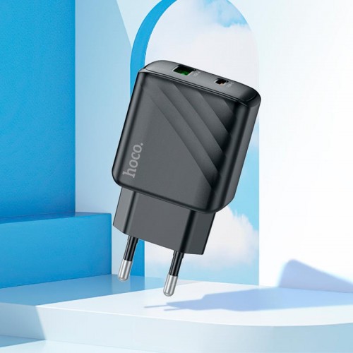 Адаптер мережевий HOCO Sunlight dual-port charger CS23A |1USB/1Type-C, 30W/3A, PD/QC| black