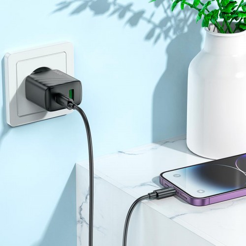 Адаптер мережевий HOCO Sunlight dual-port charger CS23A |1USB/1Type-C, 30W/3A, PD/QC| black