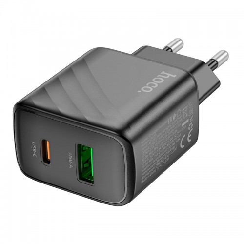 Адаптер мережевий HOCO Sunlight dual-port charger CS23A |1USB/1Type-C, 30W/3A, PD/QC| black