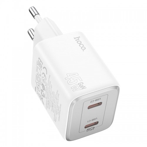 Адаптер мережевий Hoco Elogiado dual-port charger N42 |2Type-C, 45W/3A, PD/QC| white