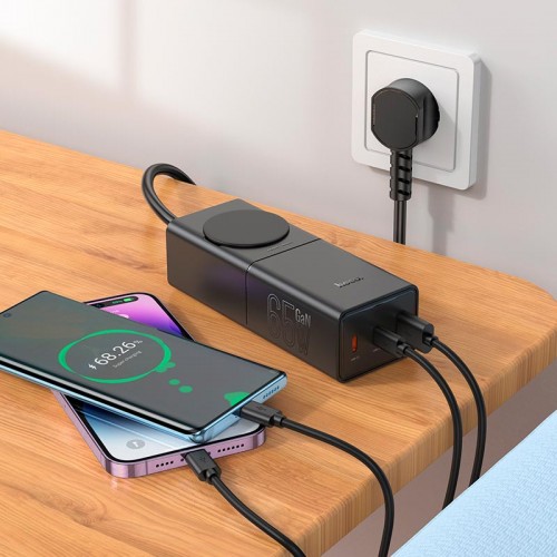 Адаптер сетевой Hoco Sharp desktop socket NS4 |1USB/2Type-C, 65W/3A, PD/QC, 4000W Socket|