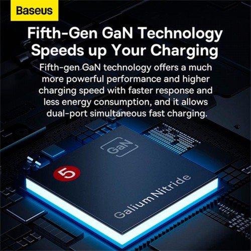 Адаптер мережевий Baseus Gan5 Pro Ultra - Slim Fast Charger C + U 65W (Overseas Edition) (CCGP150113) grey
