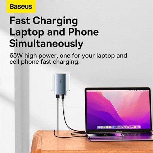 Адаптер мережевий Baseus Gan5 Pro Ultra - Slim Fast Charger C + U 65W (Overseas Edition) (CCGP150113) grey