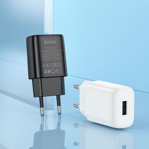 Адаптер мережевий Hoco Solid single Port charger C134A |1USB, 12W/2.4A| black