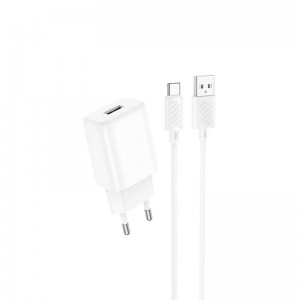 Адаптер мережевий Hoco Type-C Cable Solid single Port charger C134A |1USB, 12W/2.4A| white