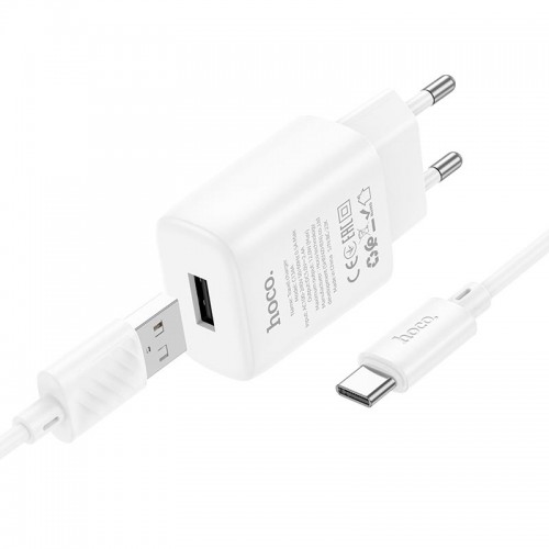 Адаптер мережевий Hoco Type-C Cable Solid single Port charger C134A |1USB, 12W/2.4A| white