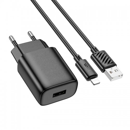 Адаптер мережевий Hoco Lightning Cable Solid single port charger C134A |1USB, 12W/2.4A| black