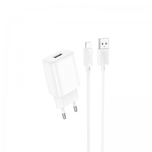 Адаптер мережевий Hoco Lightning Cable Solid single port charger C134A |1USB, 12W/2.4A| white