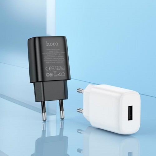 Адаптер мережевий Hoco Lightning Cable Solid single port charger C134A |1USB, 12W/2.4A| white