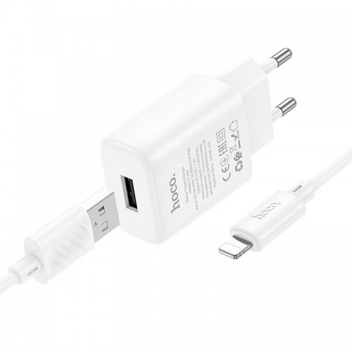 Адаптер мережевий Hoco Lightning Cable Solid single port charger C134A |1USB, 12W/2.4A| white