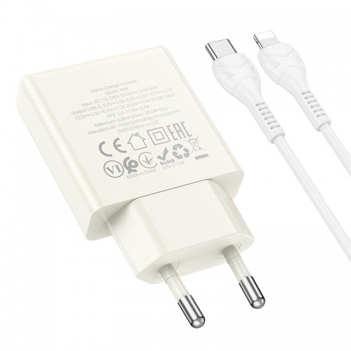 Адаптер сетевой HOCO Type-C to Lightning cable Biscuit single port charger N44 |Type-C, QC/PD, 30W/3A|