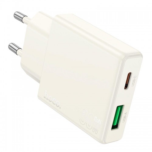 Адаптер мережевий HOCO Biscuit charger N45 |1USB/1Type-C, QC/PD, 30W/3A| white