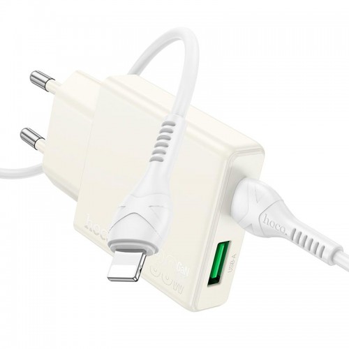Адаптер сетевой HOCO Type-C to Lightning cable Biscuit charger N45 |1USB/1Type-C, QC/PD, 30W/3A|