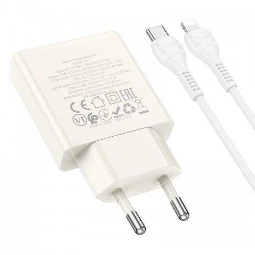 Адаптер сетевой HOCO Type-C to Lightning cable Biscuit charger N45 |1USB/1Type-C, QC/PD, 30W/3A|
