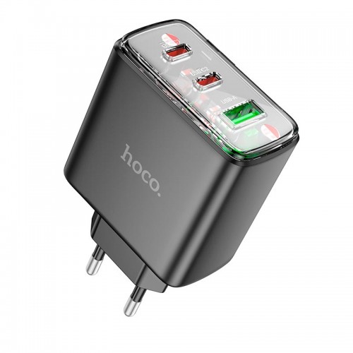 Адаптер мережевий Hoco Smart charger CS44A |2Type-C/1USB, QC/PD, 65W/3A| black