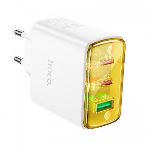 Адаптер мережевий Hoco Smart charger CS44A |2Type-C/1USB, QC/PD, 65W/3A| black
