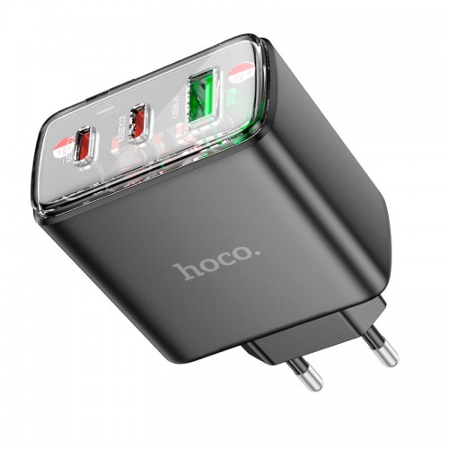 Адаптер мережевий Hoco Smart charger CS44A |2Type-C/1USB, QC/PD, 65W/3A| black