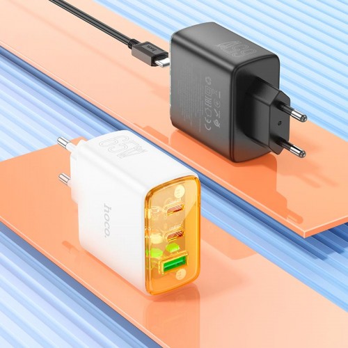 Адаптер мережевий Hoco Smart charger CS44A |2Type-C/1USB, QC/PD, 65W/3A| white