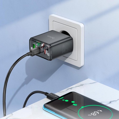 Адаптер мережевий Hoco Smart charger CS44A |2Type-C/1USB, QC/PD, 65W/3A| white