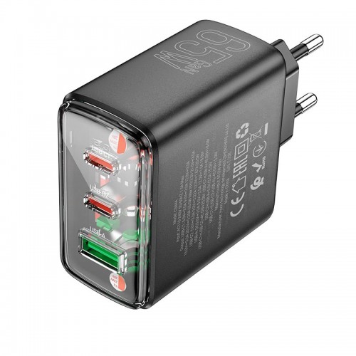 Адаптер мережевий Hoco Smart charger CS44A |2Type-C/1USB, QC/PD, 65W/3A| white