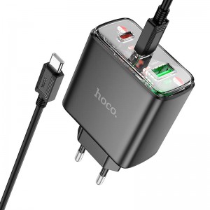Адаптер мережевий HOCO Type-C to Type-C Cable Smart charger CS44A |2Type-C/1USB, QC/PD, 65W/3A| black