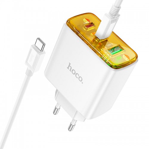 Адаптер мережевий HOCO Type-C to Type-C Cable Smart charger CS44A |2Type-C/1USB, QC/PD, 65W/3A| black