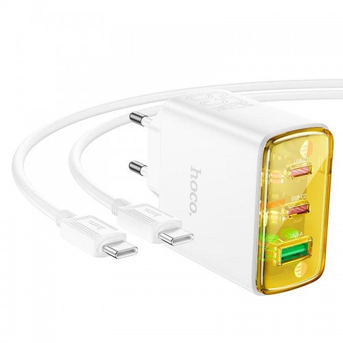 Адаптер мережевий HOCO Type-C to Type-C Cable Smart charger CS44A |2Type-C/1USB, QC/PD, 65W/3A| black