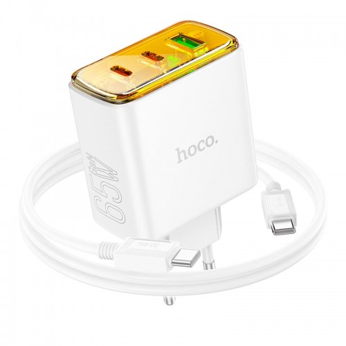 Адаптер мережевий HOCO Type-C to Type-C Cable Smart charger CS44A |2Type-C/1USB, QC/PD, 65W/3A| black