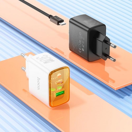 Адаптер мережевий Hoco Smart charger CS42A |1Type-C/1USB, 30W/3A, PD/QC| black