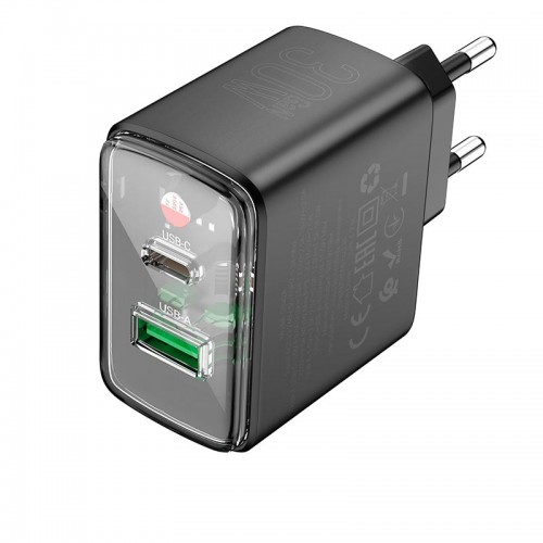 Адаптер мережевий Hoco Smart charger CS42A |1Type-C/1USB, 30W/3A, PD/QC| black