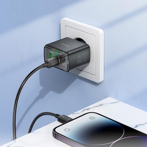 Адаптер мережевий Hoco Smart charger Type-C to Lightning Cable set CS42A |1Type-C/1USB, 30W/3A, PD/QC| black