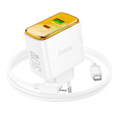 Адаптер мережевий Hoco Smart charger Type-C to Lightning Cable set CS42A |1Type-C/1USB, 30W/3A, PD/QC| black