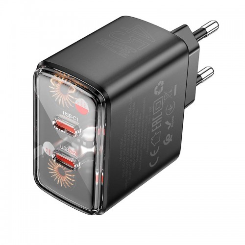 Адаптер мережевий Hoco Smart charger CS43A |2Type-C, 45W/3A, PD/QC| black