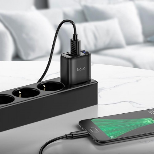 Адаптер мережевий Hoco Micro USB Cable Smart dual-port charger C141A |2USB. 2.1A/10.5W| black