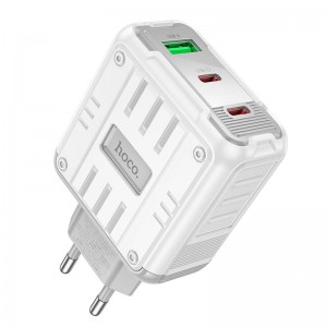 Адаптер мережевий Hoco Rock charger C139A |2Type-C/1USB, 65W/3A, PD/QC| white