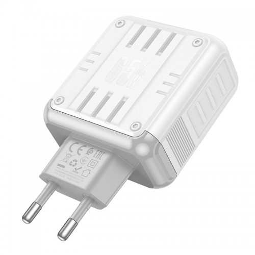 Адаптер мережевий Hoco Rock charger C139A |2Type-C/1USB, 65W/3A, PD/QC| white