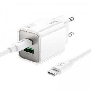 Адаптер мережевий HOCO Type-C to Type-C cable Glorious N46 |1USB/1Type-C, 20W/3A, PD/QC| white
