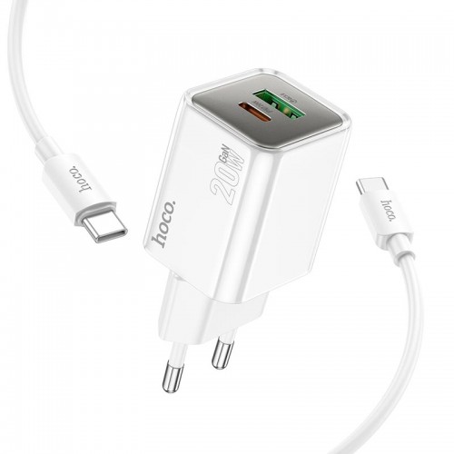 Адаптер мережевий HOCO Type-C to Type-C cable Glorious N46 |1USB/1Type-C, 20W/3A, PD/QC| white