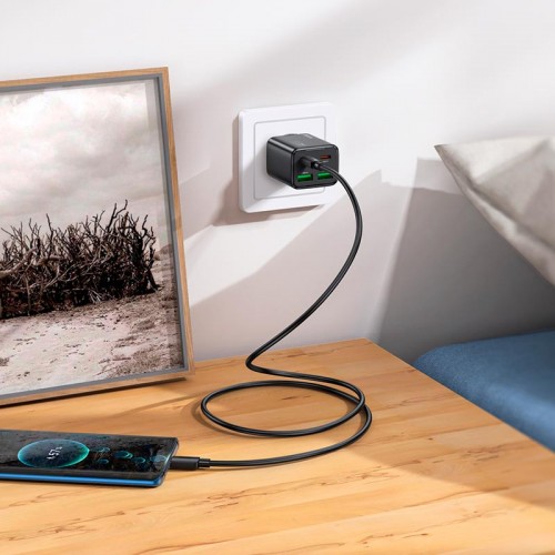 Адаптер мережевий HOCO Type-C to Type-C Cable Fundador four-port charger set N55 |2USB/2Type-C, 20W/3A, PD/QC| black