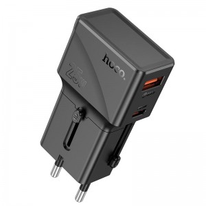 Адаптер мережевий Hoco universal travel charger AC24 Mini |1USB/1Type-C, 20W/3A, PD/QC| black