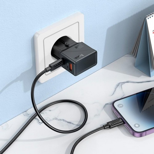 Адаптер мережевий Hoco universal travel charger AC24 Mini |1USB/1Type-C, 20W/3A, PD/QC| black