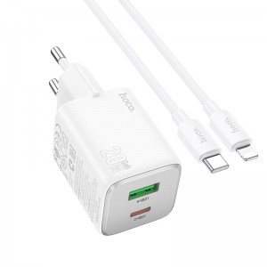 Адаптер мережевий Hoco Type-C to Lightning cable Almighty charger N41 |1USB/1Type-C, 20W/3A, PD/QC| white