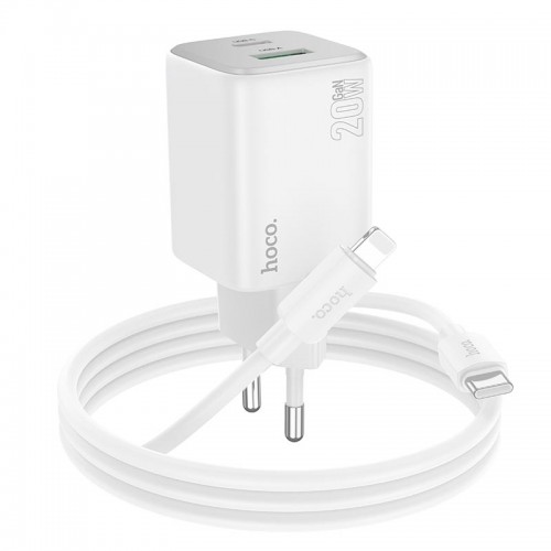 Адаптер мережевий Hoco Type-C to Lightning cable Almighty charger N41 |1USB/1Type-C, 20W/3A, PD/QC| white
