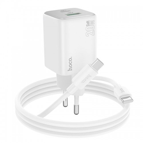 Адаптер мережевий Hoco Type-C to Type-C cable Almighty charger N41 |1USB/1Type-C, 20W/3A, PD/QC| white