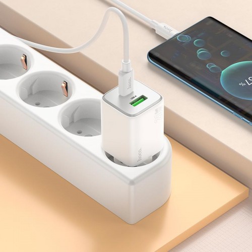 Адаптер мережевий Hoco Type-C to Type-C cable Almighty charger N41 |1USB/1Type-C, 20W/3A, PD/QC| white