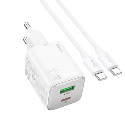 Адаптер мережевий Hoco Type-C to Type-C cable Almighty charger N41 |1USB/1Type-C, 20W/3A, PD/QC| white