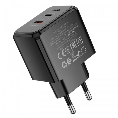 Адаптер мережевий HOCO Wish two-way charger CS16A |1Type-C/1Lightning, 20W/3A| black