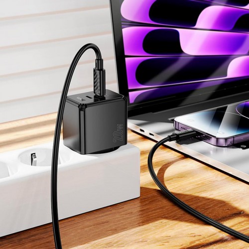 Адаптер мережевий HOCO Wish two-way charger CS16A |1Type-C/1Lightning, 20W/3A| black